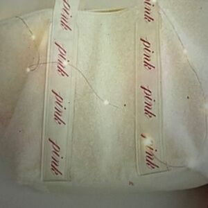 NEW Victoria's Secret Pink Cozy Plus Beige Zippered Tote Bag Large